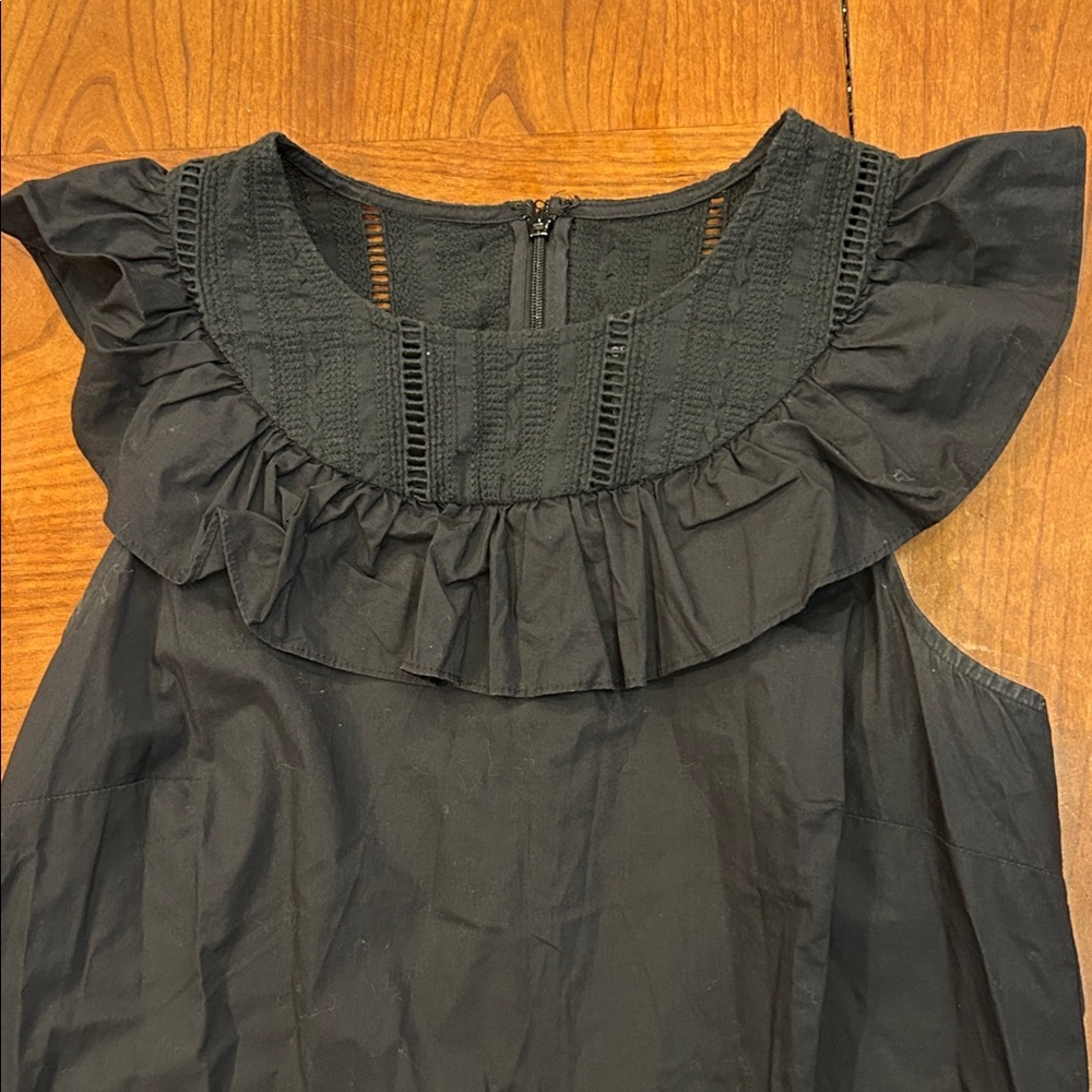 J. Crew 100% Cotton Poplin Black Dress Ruffle Lace Sleeveless Classic LBD Size 6